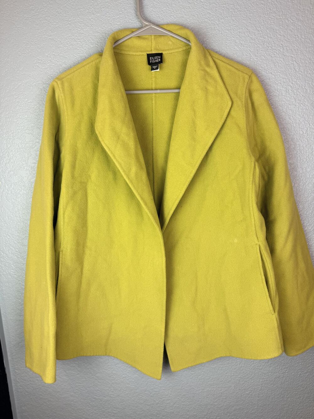 Eileen Fisher Jacket Womens Small Yellow Wool Cashmere Open Front Short